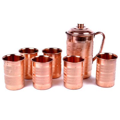 "Copper Jug with 6 Glasses - Click here to View more details about this Product